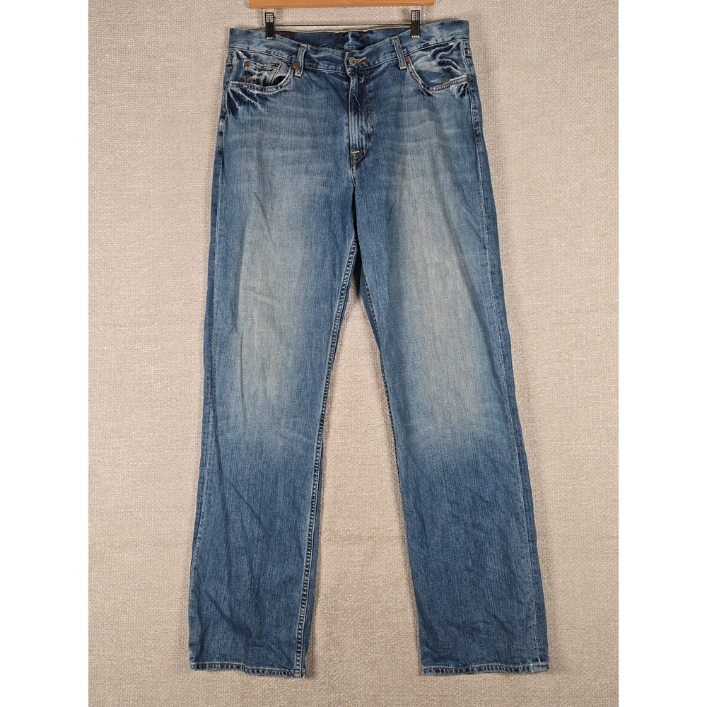 Lucky Brand 181 Relaxed Straight Jeans Mens 36x36 Medium Wash Distressed Denim